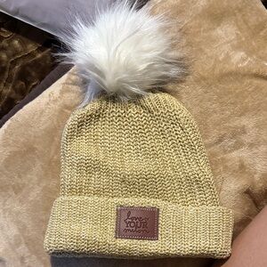 Love Your Melon Kids Mustard Knit Beanie with White Pom